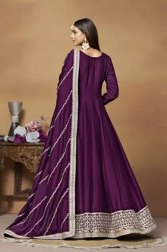 Purple colour heavy embroidered rich partywear anarkali suit