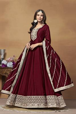 Maroon colour heavy embroidered rich partywear anarkali suit 1