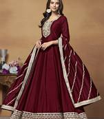 Maroon colour heavy embroidered rich partywear anarkali suit