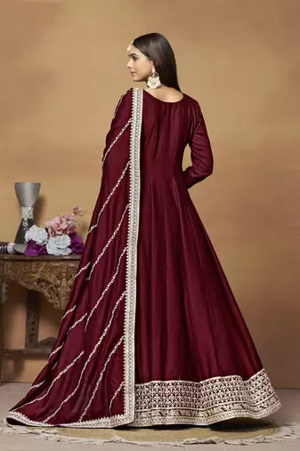 Maroon colour heavy embroidered rich partywear anarkali suit
