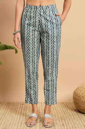 Indigo lapel collar printed kurta pants set