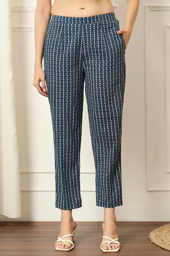 Indigo ethnic floral printed straight calf length kurta pants set