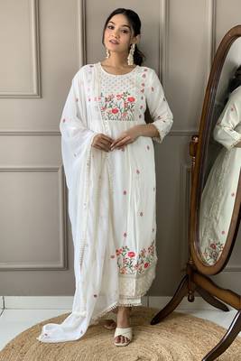 White colour festive salwar kameez floral resham embroidery for ethnic looks 1