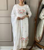 White colour festive salwar kameez floral resham embroidery for ethnic looks