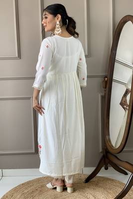 White colour festive salwar kameez floral resham embroidery for ethnic looks 2