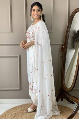 White colour festive salwar kameez floral resham embroidery for ethnic looks 4