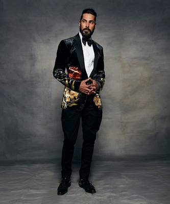 Black embroidered silk velvet tuxedo 1