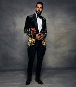 Black embroidered silk velvet tuxedo