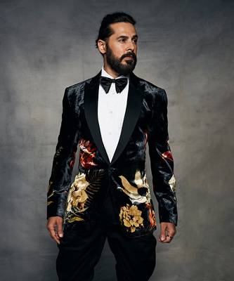 Black embroidered silk velvet tuxedo 2