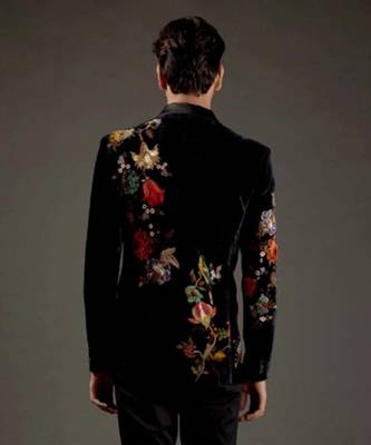Black embroidered silk velvet tuxedo 5