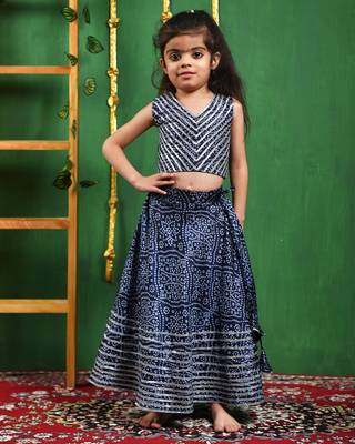 Girl's Blue Bandhani Lehenga Top Set 1