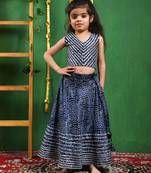 Girl's Blue Bandhani Lehenga Top Set