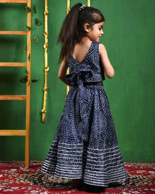Girl's Blue Bandhani Lehenga Top Set 2