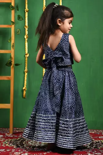 Girl's Blue Bandhani Lehenga Top Set