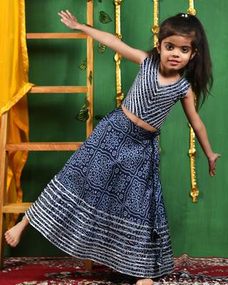 Girl's Blue Bandhani Lehenga Top Set 3