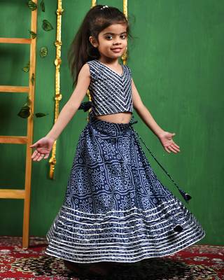 Girl's Blue Bandhani Lehenga Top Set 4