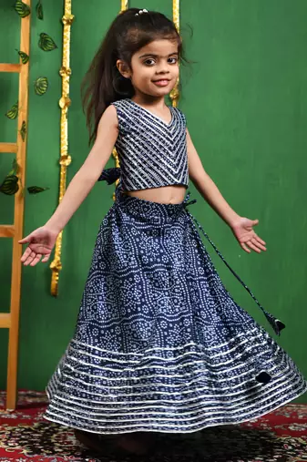 Girl's Blue Bandhani Lehenga Top Set