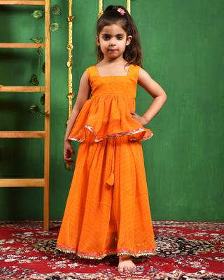 Girl's Yellow Peplum Top and Lehenga Set 1