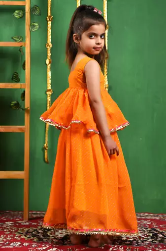 Girl's Yellow Peplum Top and Lehenga Set