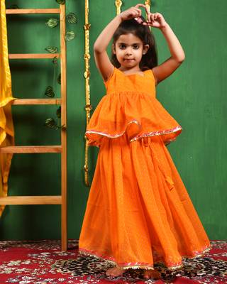 Girl's Yellow Peplum Top and Lehenga Set 3