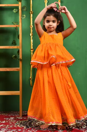 Girl's Yellow Peplum Top and Lehenga Set