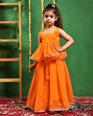 Girl's Yellow Peplum Top and Lehenga Set 4