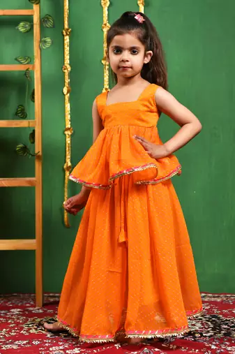 Girl's Yellow Peplum Top and Lehenga Set