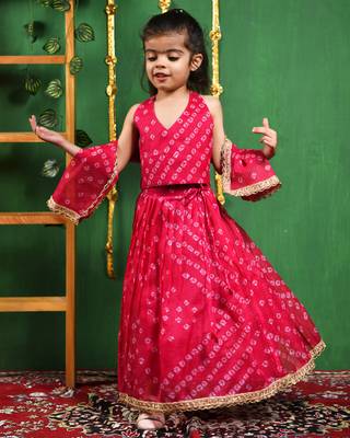 Girl's Magenta Bandhani Lehenga Top Set 1