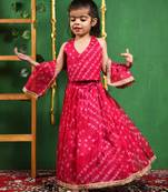 Girl's Magenta Bandhani Lehenga Top Set