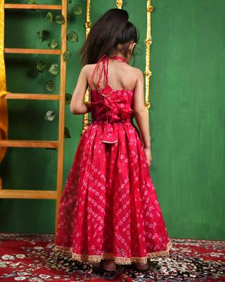 Girl's Magenta Bandhani Lehenga Top Set 2