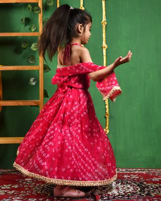 Girl's Magenta Bandhani Lehenga Top Set 3