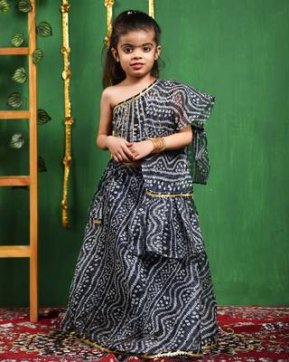 Girl's One Shoulder Top Lehenga and Dupatta Set 1