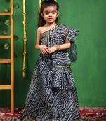 Girl's One Shoulder Top Lehenga and Dupatta Set