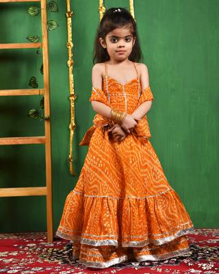 Girl's Mustared Bandhani Lehenga Set 1