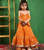 Girl's Mustared Bandhani Lehenga Set