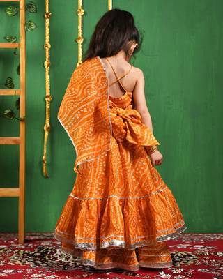 Girl's Mustared Bandhani Lehenga Set 2