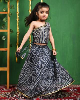 Girl's One Shoulder Top Lehenga and Dupatta Set 3