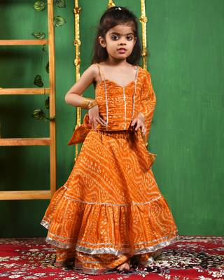 Girl's Mustared Bandhani Lehenga Set 3