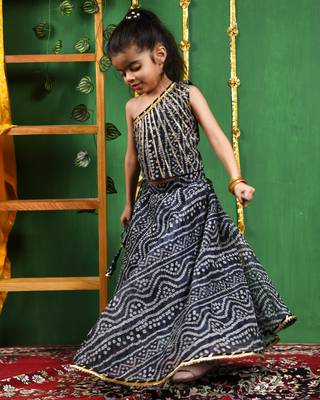 Girl's One Shoulder Top Lehenga and Dupatta Set 4