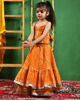 Girl's Mustared Bandhani Lehenga Set 4