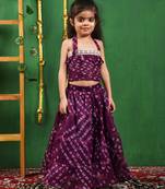 Girl's Wine Bandhani Lehenga Top Set