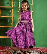 Girl's Wine Bandhani Lehenga Set