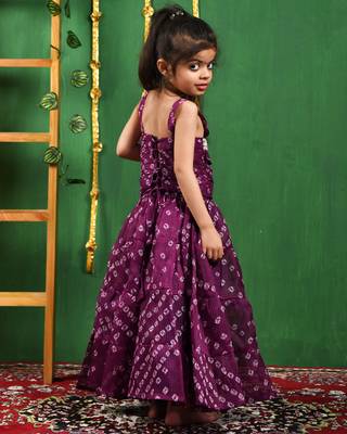 Girl's Wine Bandhani Lehenga Top Set 2