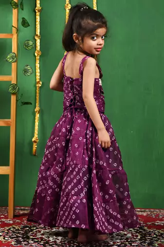 Girl's Wine Bandhani Lehenga Top Set