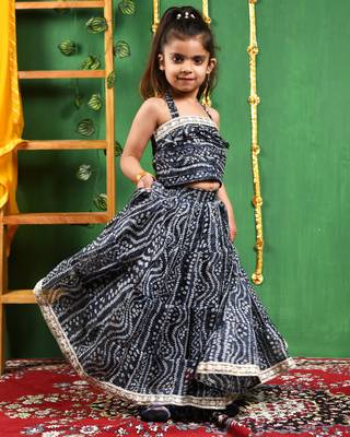 Girl's Black Tiered Flared Lehenga and Top Set 1