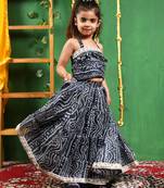 Girl's Black Tiered Flared Lehenga and Top Set