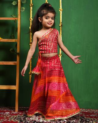 Girl's One Shoulder Top Lehenga Set 4