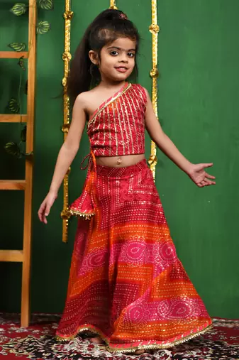 Girl's One Shoulder Top Lehenga Set