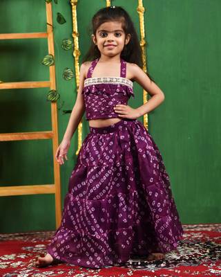 Girl's Wine Bandhani Lehenga Top Set 4