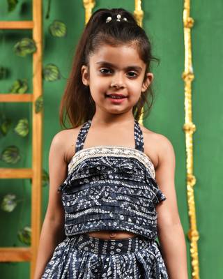 Girl's Black Tiered Flared Lehenga and Top Set 2